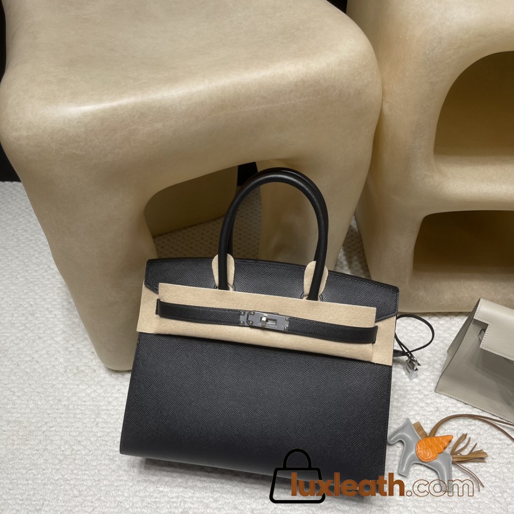 Hermès 30 Birkin Sellier Saddle Stitch Epsom 89 / Black   Silver Hardware  Full Hand-Stitching  Epsom