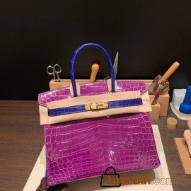 Hermes Birkin 30cm porosus Crocodile P9 /Anemone& 7T /Blue Electric Gold Hardware  Full Handmade birkin30-002