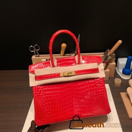 Hermes Birkin 30cm porosus Crocodile 95 /Braise Gold Hardware  Full Handmade birkin30-003