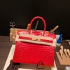 Hermes Birkin 30cm porosus Crocodile 95 /Braise Gold Hardware  Full Handmade birkin30-003