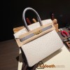 Hermes Birkin 30cm Ostrich 8L/Beton& R2 /Blue AgateGold Hardware  Full Handmade birkin30-014