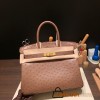 Hermes Birkin 30cm Ostrich 18 /Étoupe Grey Gold Hardware  Full Handmade birkin30-016