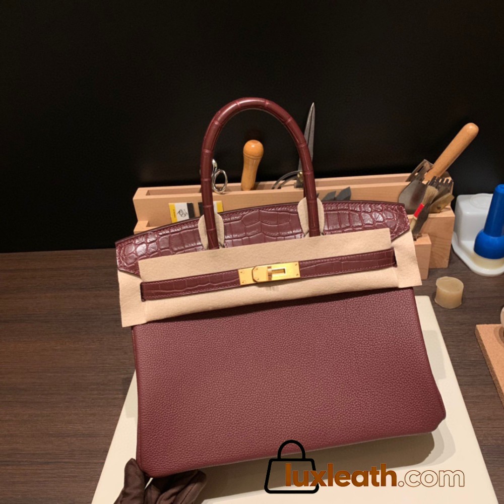 Hermes Birkin 30cm Crocodile& Touch 55/Rouge H Gold Hardware  Full Handmade birkin30-019