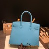 Hermes birkin 30cm togo 7B /Turquoise Blue Silver Hardware  Full Handmade birkin30-054