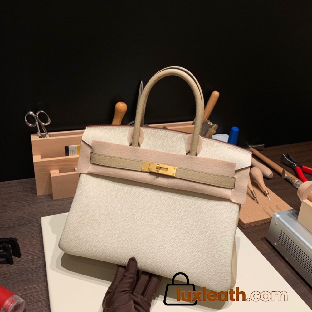 Hermes birkin 30cm togo 10 /Craie& S2/ Trench Gold Hardware  Full Handmade birkin30-058