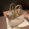 Hermes birkin 30cm swift& Canvas 18 /Étoupe Grey Silver Hardware  Full Handmade birkin30-085
