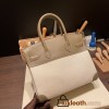 Hermes birkin 30cm swift& Canvas 18 /Étoupe Grey Silver Hardware  Full Handmade birkin30-085