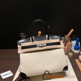 Hermes birkin 30cm swift& Canvas 4B /Biscuit Silver Hardware  Full Handmade birkin30-087