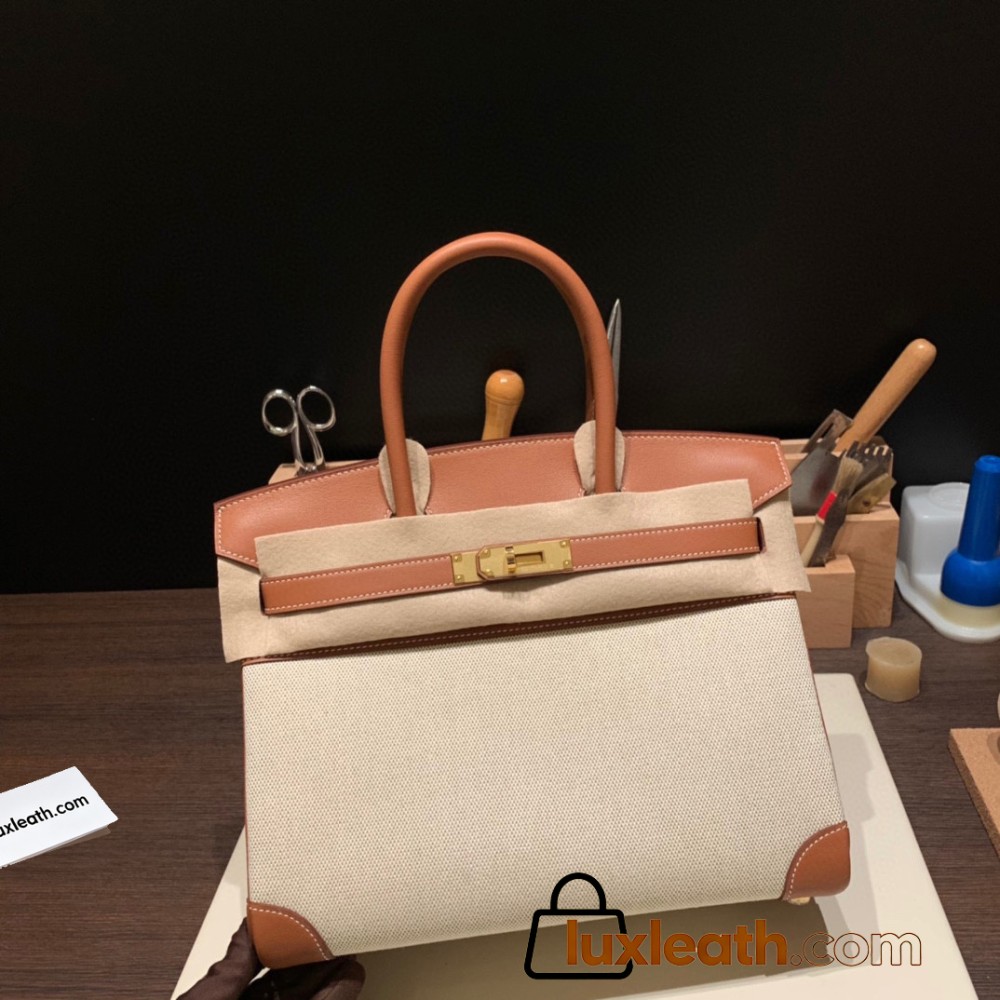 Hermes birkin 30cm box & Canvas 89 /Black (Noir) Gold Hardware  Full Handmade birkin30-089