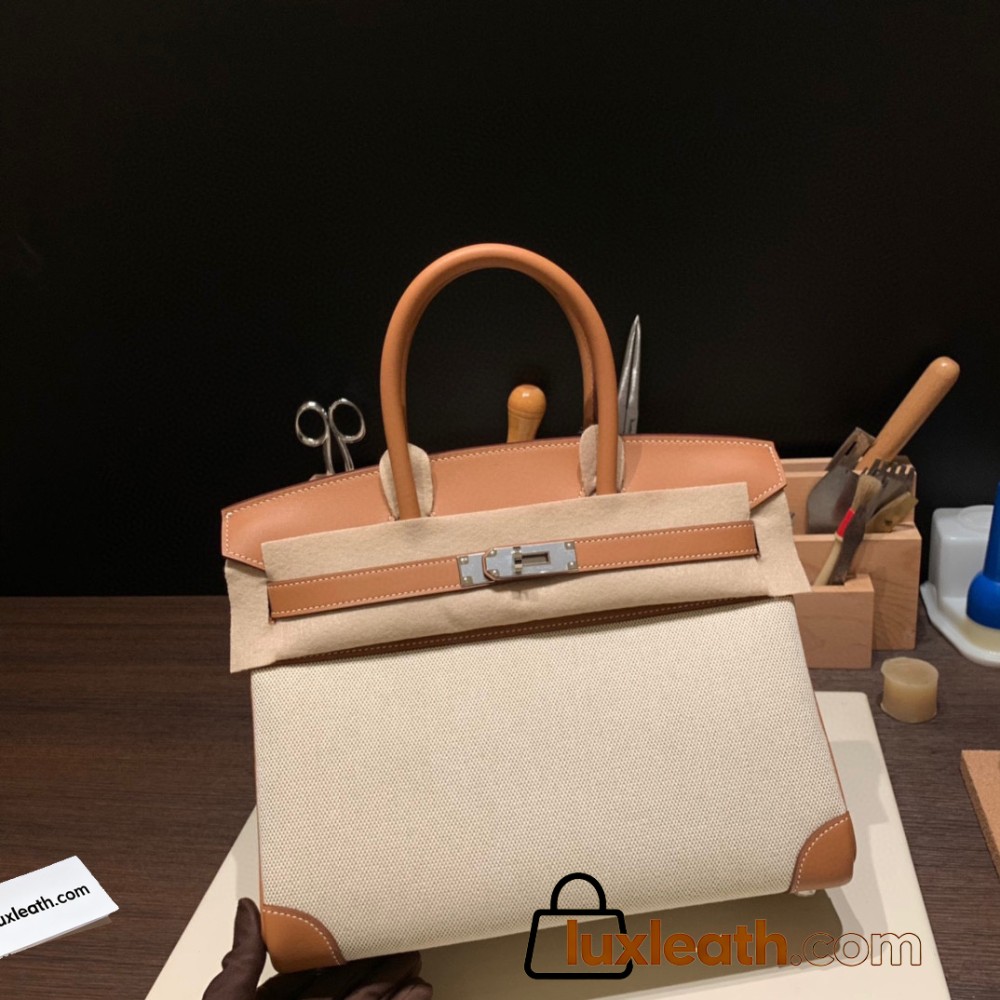 Hermes birkin 30cm stock swift & Canvas 37 /Gold Gold Hardware  Full Handmade birkin30-090