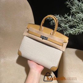 Hermes birkin 30cm stock Swift & Canvas 0M/Chai Silver Hardware  Full Handmade birkin30-092