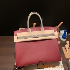 Birkin35cm evercolor& chamois 55/ Rouge H & 81 /Gris Tourterelle Silver Hardware Full Handmade 007