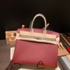 Birkin35cm evercolor& chamois 55/ Rouge H & 81 /Gris Tourterelle Silver Hardware Full Handmade 007