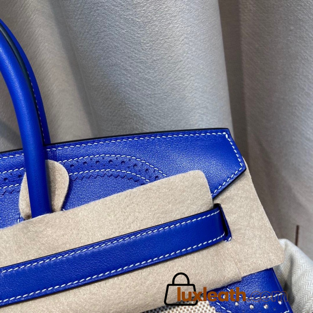 Hermes Birkin 35cm swift 7T/Blue Electric Silver Hardware Full Handmade 010
