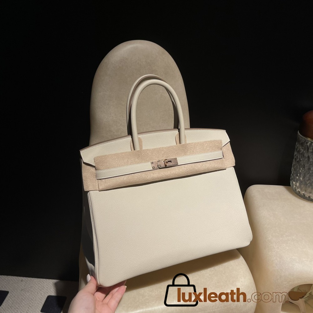 Leather 10/Craie with Rose Gold Fittings | Essential for Summer Outfits, Rare Color, Birkin 35 Togo