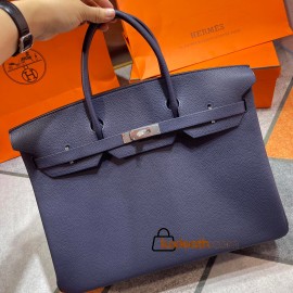 Birkin 40cm Togo Leather 2Z/Blue Nuit & 8V/Orange Poppy with Silver Hardware | Fully Handcrafted