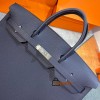 Birkin 40cm Togo Leather 2Z/Blue Nuit & 8V/Orange Poppy with Silver Hardware | Fully Handcrafted