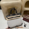 30cm Birkin (Fabric & Swift Leather) – Color: 89 Noir (with Silver Hardware) The fabric material creates a youthful vibe and is lighter than full-leather versions, which is its key feature.