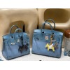 30cm Birkin (Trianon Canvas & Leather) – Color: Blue Jean – Known as a limited-edition model, this stylish design combines denim and leather to express both a vintage feel and modernity at the same time.