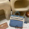 Hermès Birkin 25 (Trianon Canvas & Leather) – Color: Blue Jean (with Silver Hardware) – This limited-edition model is an extremely rare piece even among Hermès collections. Its classic yet stylish design stands out, and it features a retro-modern atmosphe