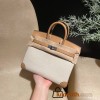 Hermès Birkin 25 (Triomphe H Canvas & Swift Leather) – Color: 4B/Biscuit (with Silver Hardware) – A warm biscuit tone – A perfect combination of lightweight canvas and glossy Swift leather. The calm biscuit tone creates an elegant and easy-to-use atmosphe