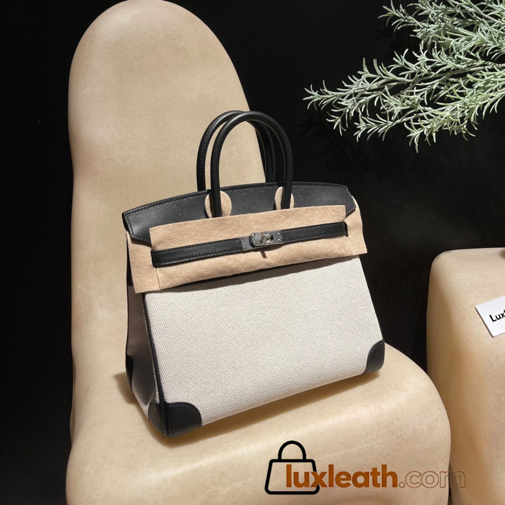 Birkin Triomphe H 25 (Canvas & Swift Leather Combination) – Swift Leather Color: 89 Noir with Silver Hardware