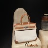 Hermès Birkin 30 (Canvas & Barenia Leather) – Color: 37/Gold with Gold Hardware – The youthfulness brought by the canvas and the luxury of Barenia leather blend beautifully – a rare specification that is lighter and easier to use than full-leather models.