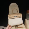 Hermès Birkin 30 (Canvas & Swift Leather) – Color: 0M/Chai with Gold Hardware The casualness of the canvas and the soft texture of Swift leather are charming – lighter and easier to use than full-leather models, fitting for a youthful style.
