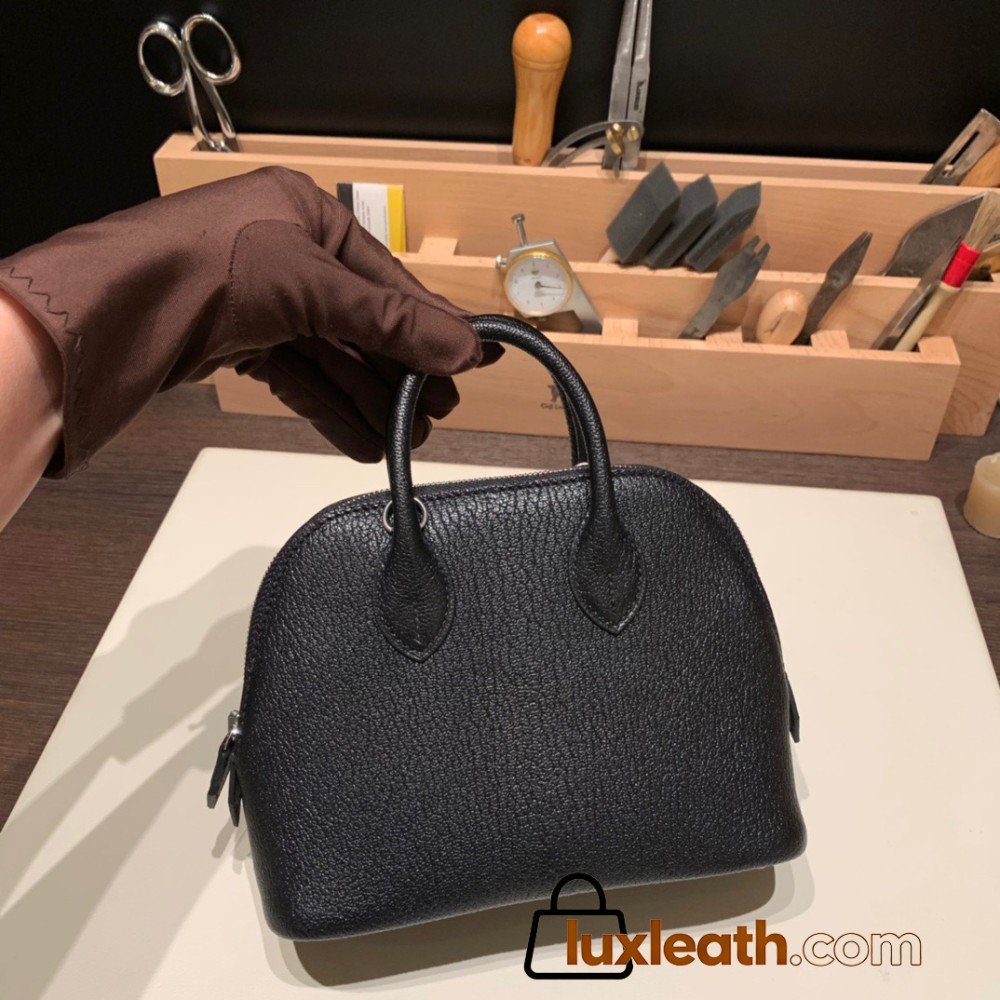 Hermes mini bolide Chevre 89 /Black (Noir) Full Handmade 032