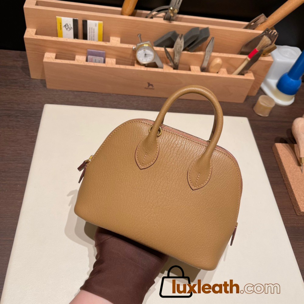 Hermes mini bolide Chevre 2J Quebracho & K4 /Rose dete Full Handmade 042