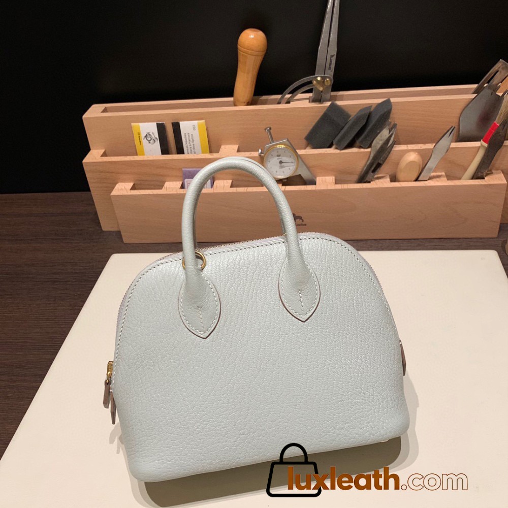 Hermes mini bolide Chevre 80 /Pearl Grey Full Handmade 046