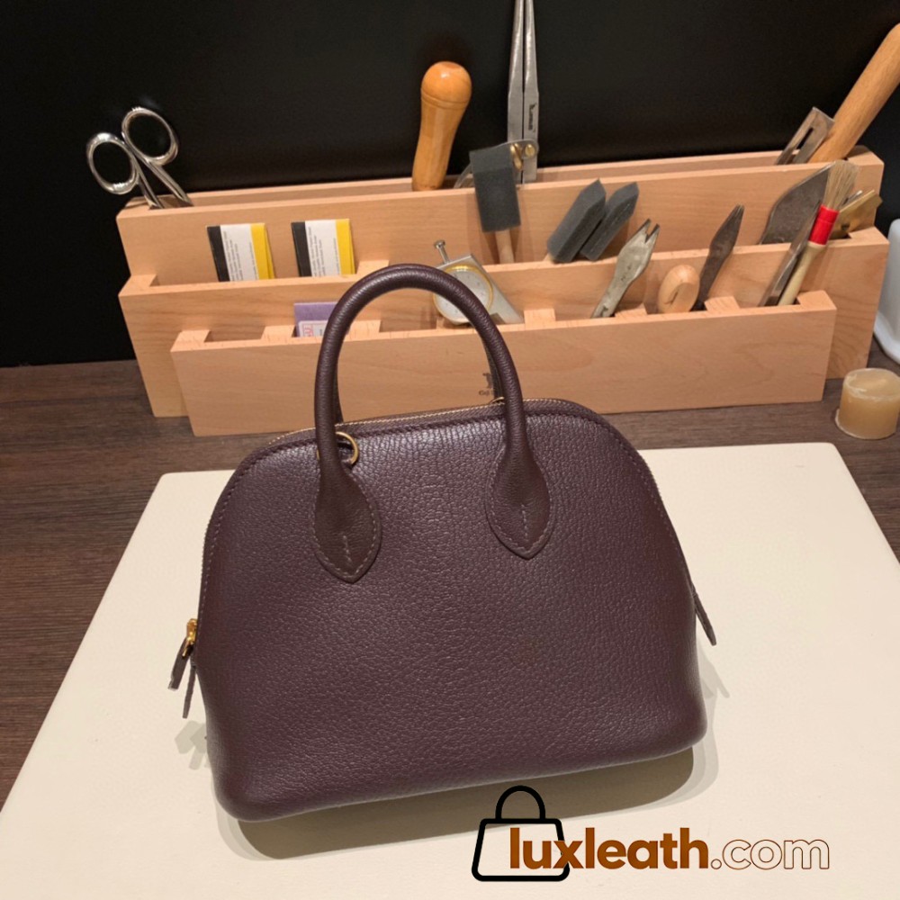 Hermes mini bolide Chevre 0G /Rouge Sellier & Framboise   Full Handmade 052