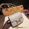 Hermes Constance 19cm Crocodile 80 /Pearl Grey (Gris Perle) 18cm Full Handmade