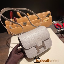 Hermes Constance 19cm Crocodile 80 /Pearl Grey (Gris Perle) 18cm Full Handmade