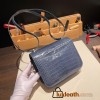 Hermes Constance 19cm Crocodile N7 /Blue Tempete 18cm Full Handmade