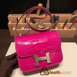 Hermes Constance 19cm Shiny Alligator Crocodile J5 /Rose Scheherazade 18cm Full Handmade