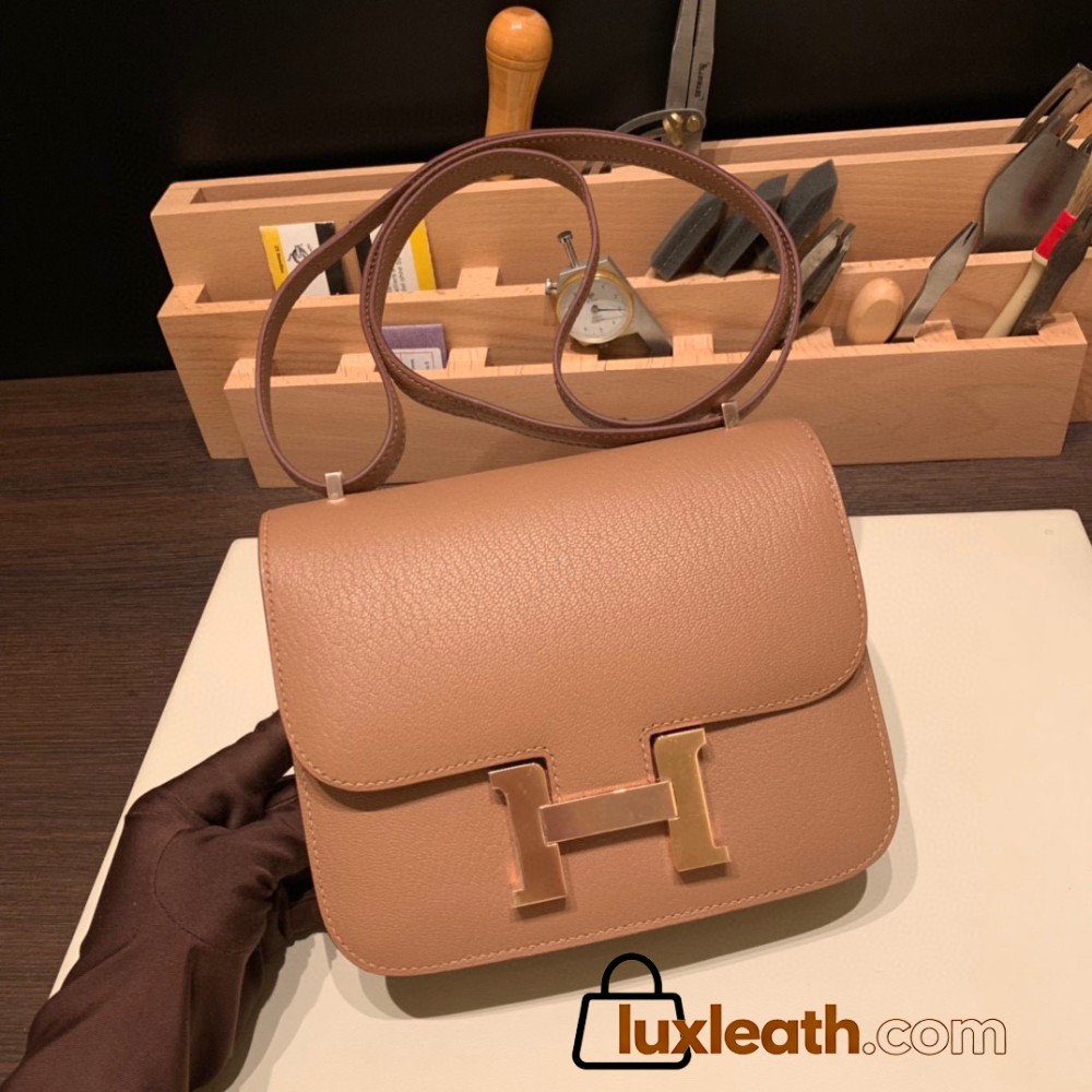 Hermes Constance 19cm Chevre 2J Quebracho Rose Gold Hardware 18cm Full Handmade