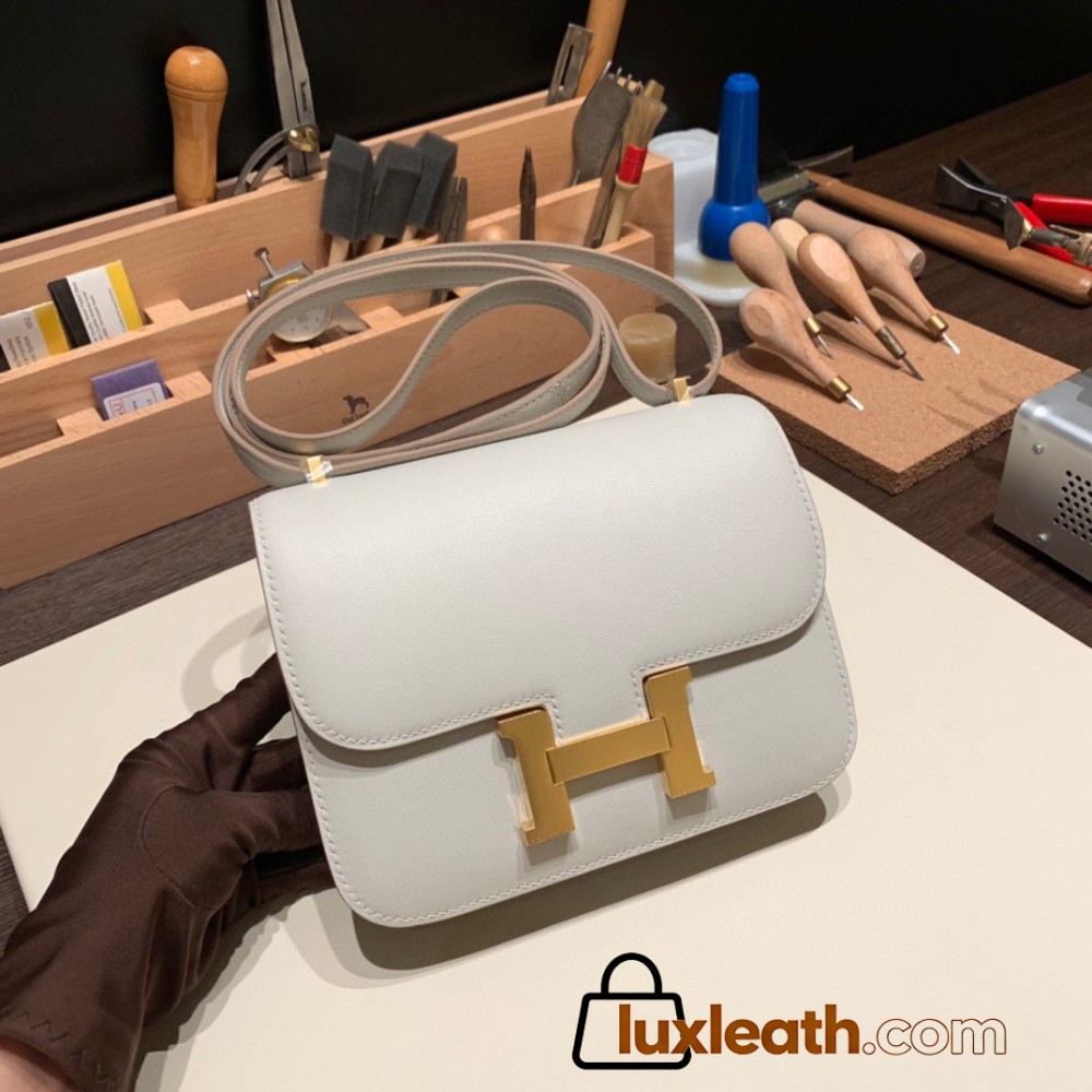 Hermes Constance 19cm swift 80 /Pearl Grey  Gold Hardware 18cm Full Handmade
