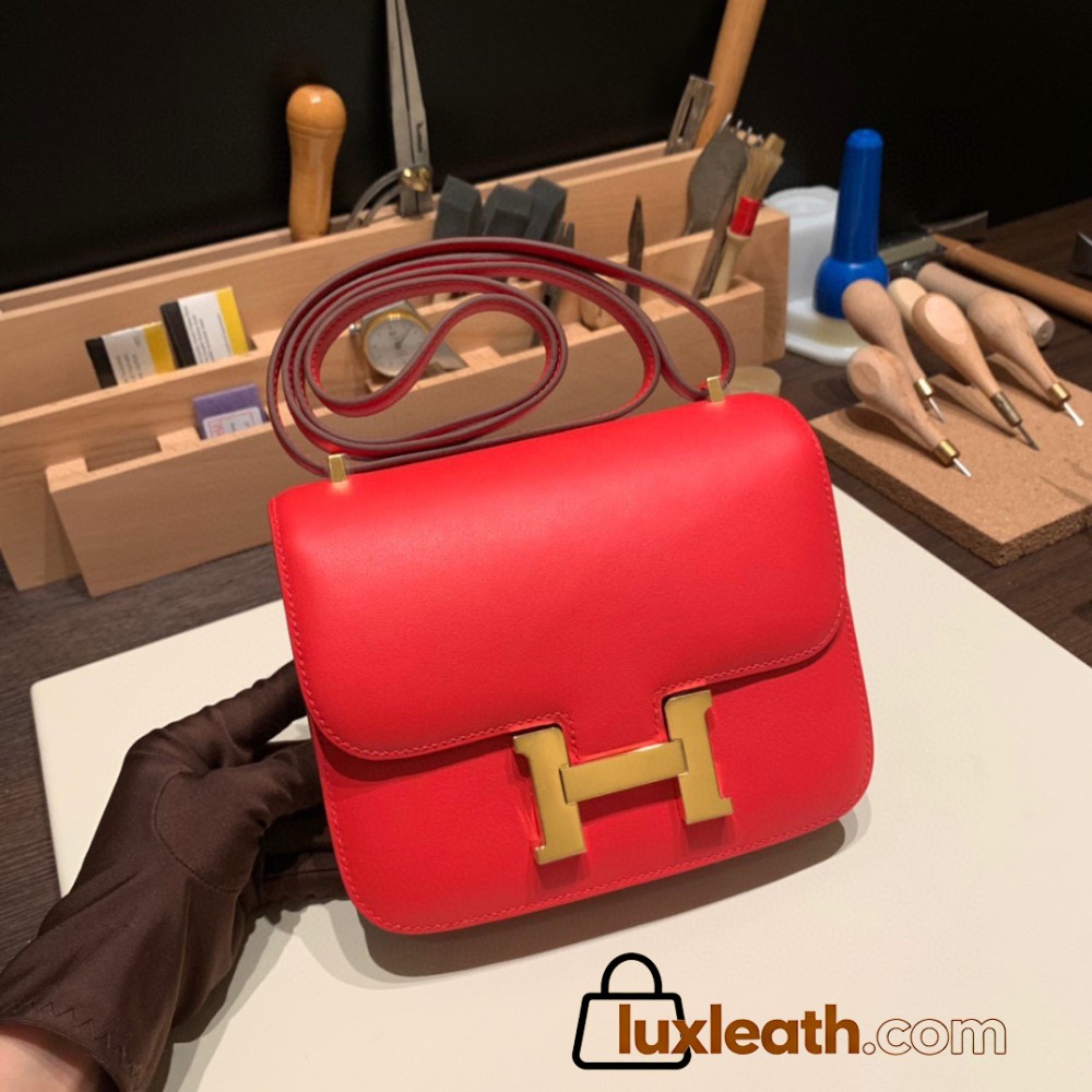 Hermes Constance 19cm swift S3/Rouge Cœur& 37/Gold Gold Hardware 18cm Full Handmade