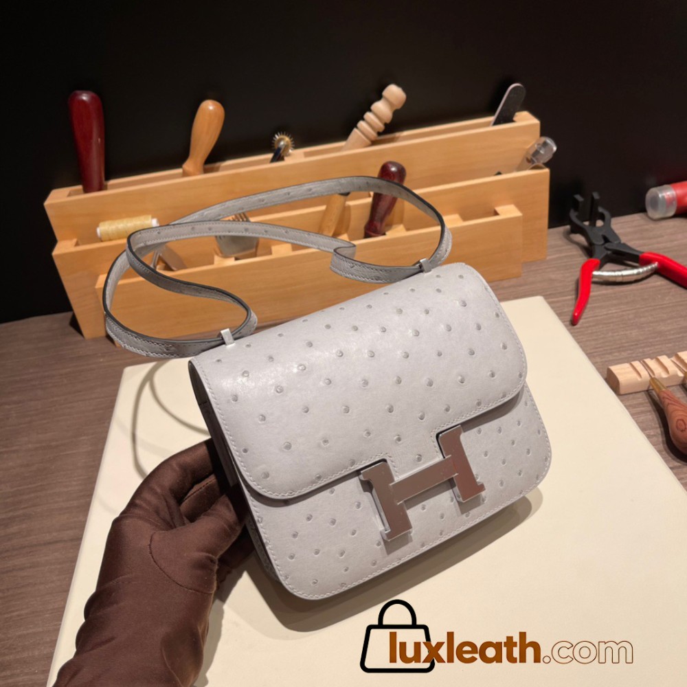 Hermes Constance 19cm ostrich 8L /Beton Gold Hardware 18cm Full Handmade