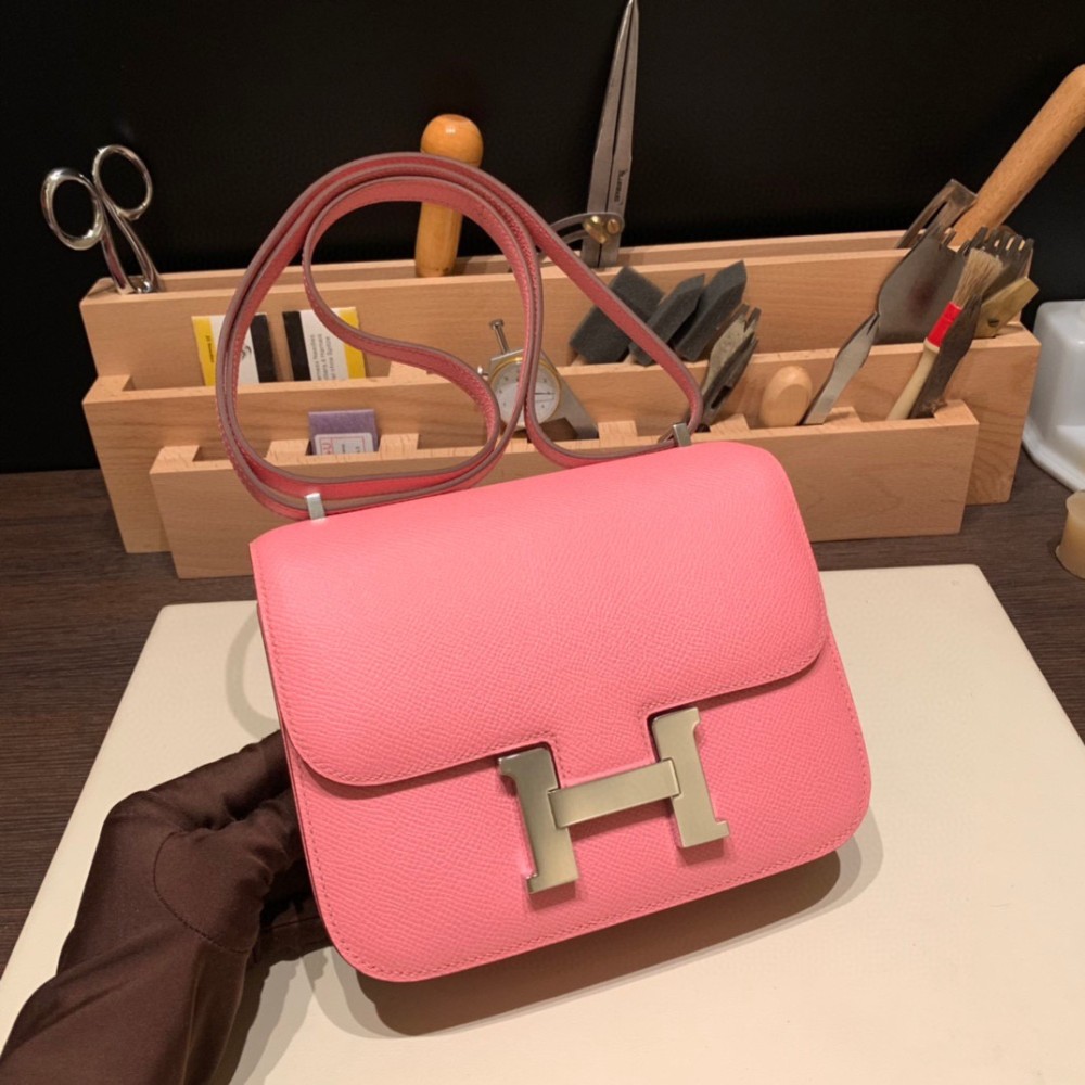 Hermes Constance 19cm 1Q/Rose Confetti Silver Hardware 18cm Full Handmade