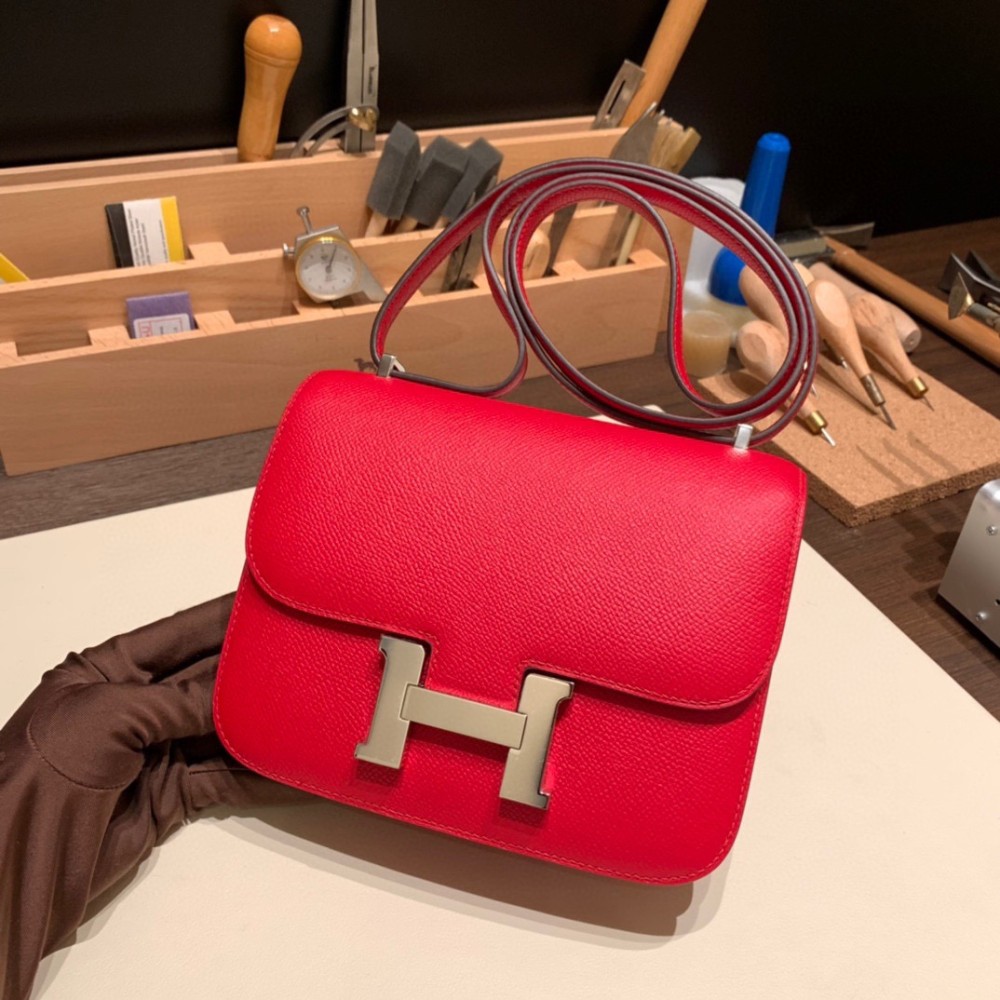 Constance 19cm Epsom 54/ Rouge Garance Silver Hardware 18cm Full Handmade