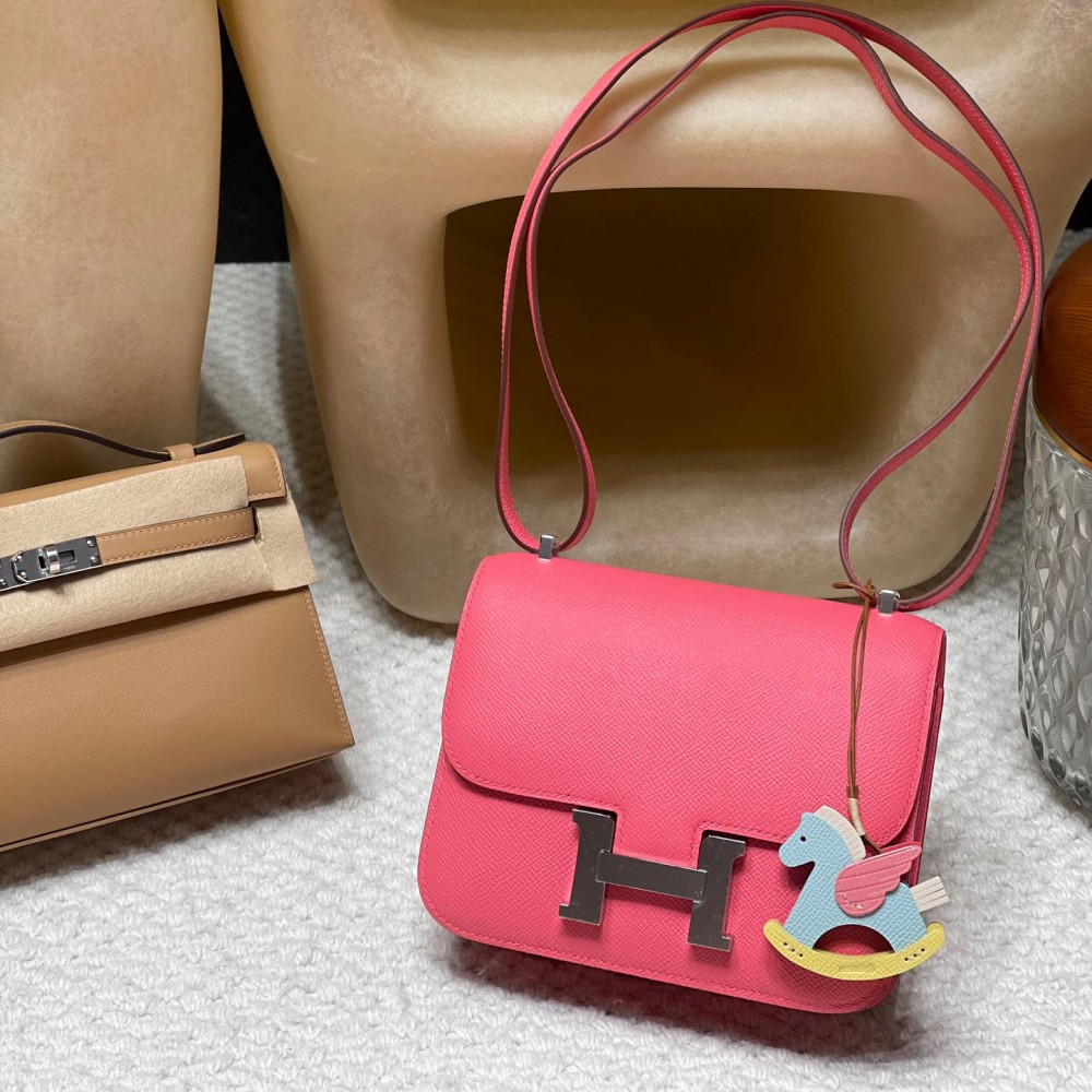  Constance HERMES Constance Ⅲ Mini   Mini Epsom  8W/ Rose Azalee   Full Handmade Silver Hardware 