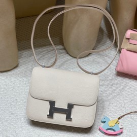  HERMES Constance ⅢMini Epsom  10/Craie    Full Handmade Silver Hardware 