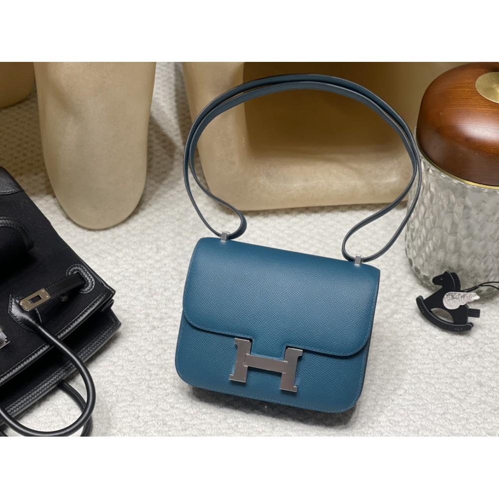 7P/Blue de Presse  & R2/Blue Agate   Silver Hardware Constance Mini Constance 19cm Epsom