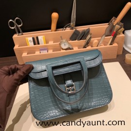 22cm Halzan mini  nilo crocodile  7C Cobalt   Silver Hardware  Full Handmade