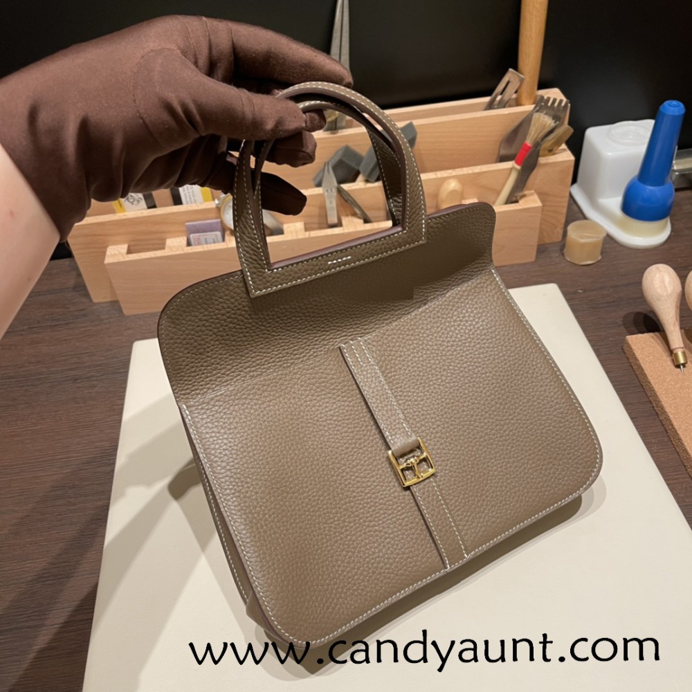 25cm Halzan CLEMENCE  TC  18/Étoupe Grey  Gold Hardware   Full Handmade