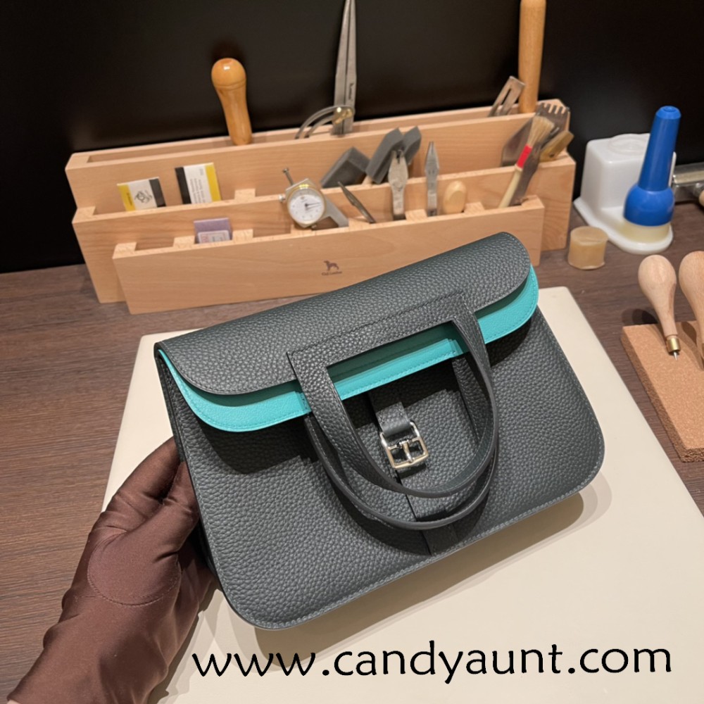 25cm Halzan CLEMENCE  TC  6O Vert Cypres &  U1 /Vert Verone   Silver Hardware  Full Handmade