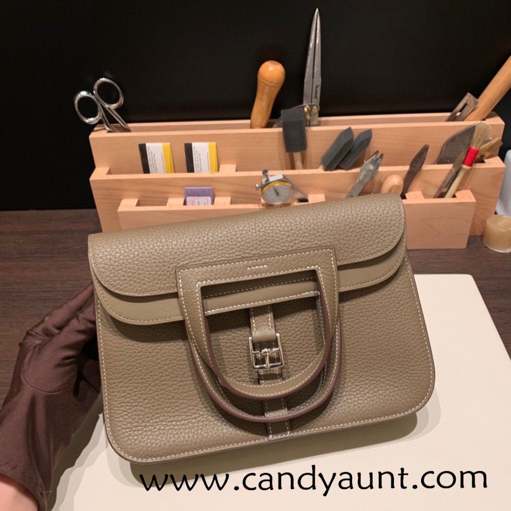 25cm Halzan CLEMENCE  TC  18/Étoupe Grey   Silver Hardware   Full Handmade