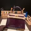 Hermes Kelly 25cm  sellier porous Crocodile 59 /Raisin Gold Hardware Full Handmade 001
